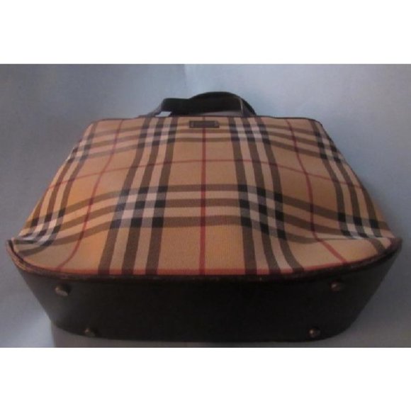 Burberry Brown Red White Black Nova Check Plaid Print Canvas Leather - Picture 6 of 12